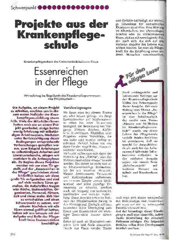 Vorschauseite 1: Esenreichen in der Pflege Projekte aus der Krankenpflegeschule