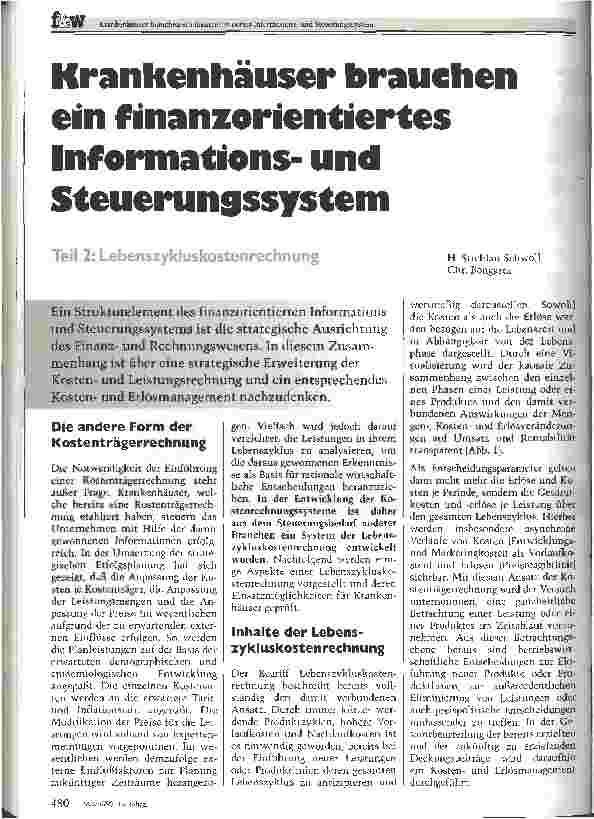 Vorschauseite 1: Krankenhäuser brauchen ein finanzorientiertes Informationsund Steuerungssystem (Teil 2: Lebenszykluskostenrechnung)