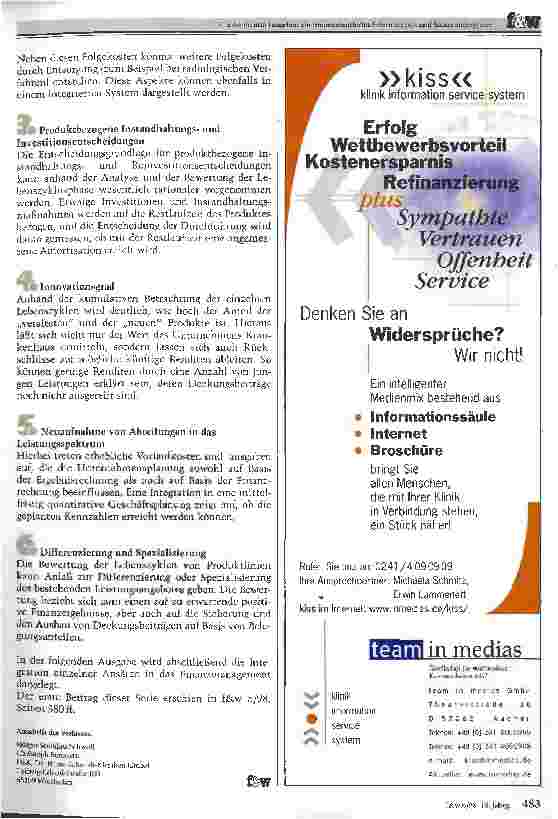 Vorschauseite 4: Krankenhäuser brauchen ein finanzorientiertes Informationsund Steuerungssystem (Teil 2: Lebenszykluskostenrechnung)