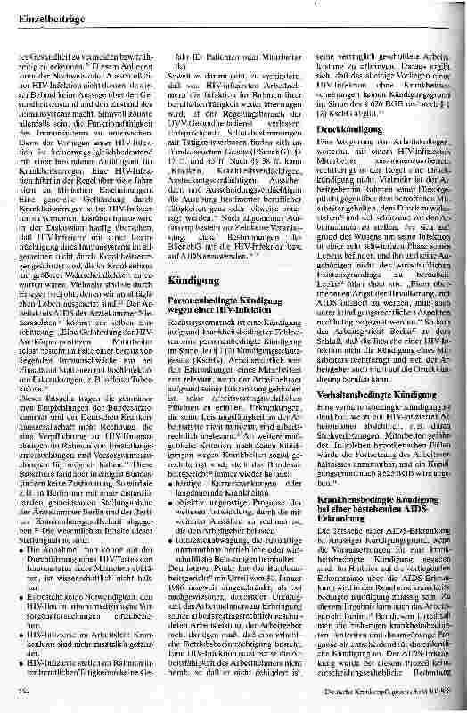 Vorschauseite 4: Arbeitsrechtliche Aspekte der HIV-Infektion und der AIDS-Erkrankung Die besondere Situation im Krankenhaus