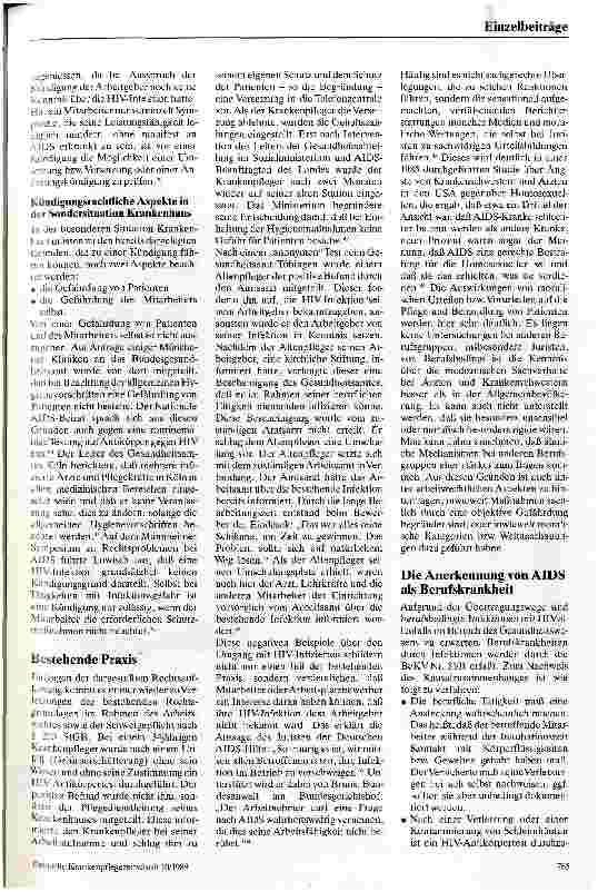 Vorschauseite 5: Arbeitsrechtliche Aspekte der HIV-Infektion und der AIDS-Erkrankung Die besondere Situation im Krankenhaus