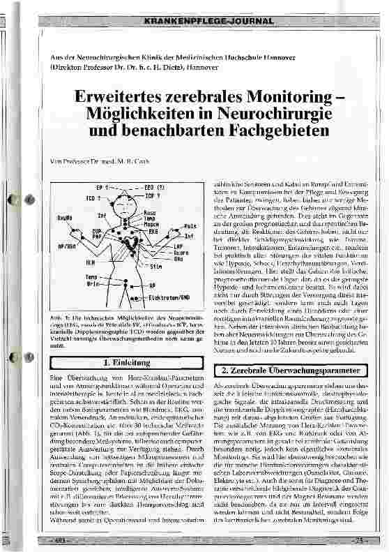 Vorschauseite 1: Erweitertes zerebrales Monitoring- Möglichkeiten in Neurochirurgie und benachbarten Fachgebieten