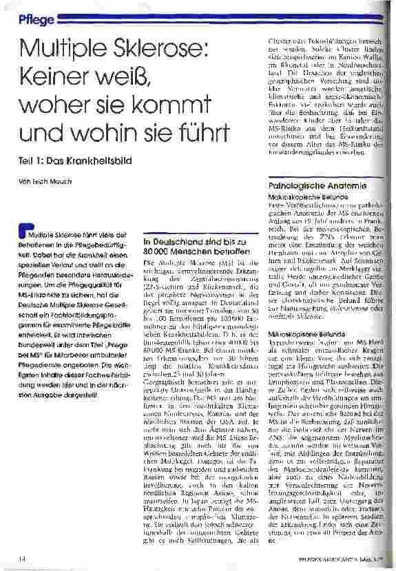 Vorschauseite 1: Multiple Sklerose: Keiner weiß, woher sie kommt und wohin sie führt Teil 1: Das Krankheitsbild