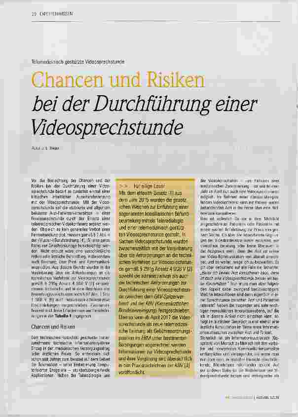 Vorschauseite 1: Chancen und Risiken bei der Durchführung einer Videosprechstunde