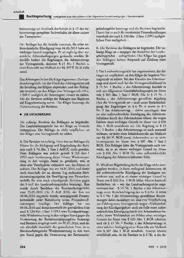 Vorschauseite 3: Vertragsstrafe eines Arbeitnehmers in den Allgemeinen Geschäftsbedingungen Transparenzgebot