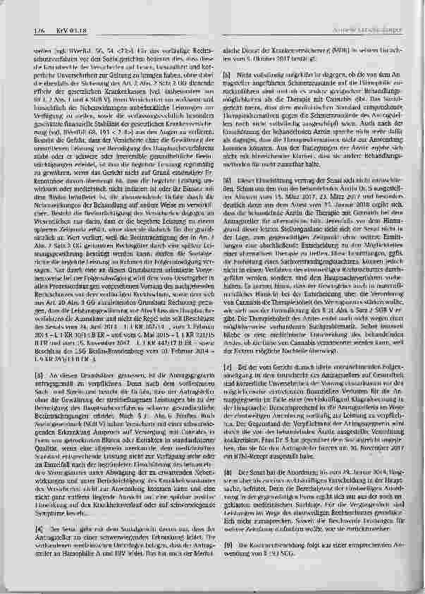 Vorschauseite 2: Krankenversicherungsrecht Versorgung mit Cannabis § 31 Abs. 6 SGB V, § 86b SGGLandessozialgericht Berlin-Brandenburg, Beschluss vom 29. 3. 2018 L 1 KR 26/18 B ERmit einer Anmerkun…