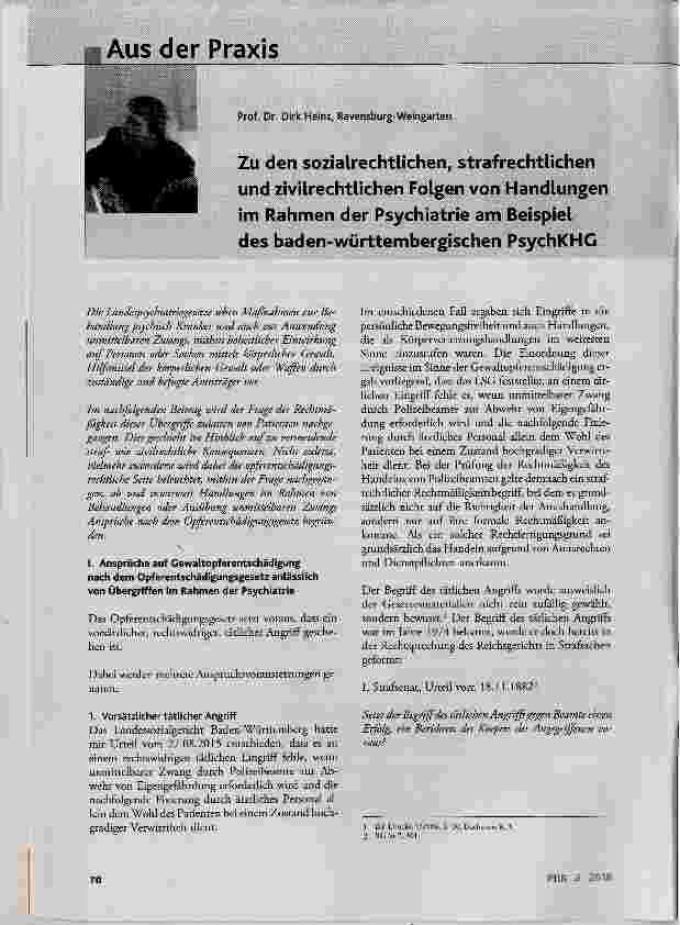 Vorschauseite 1: Zu den sozialrechtlichen, strafrechtlichen und zivilrechtlichen Folgen von Handlungen im Rahmen der Psychiatrie am Beispiel des baden-württembergischen PsychKHG