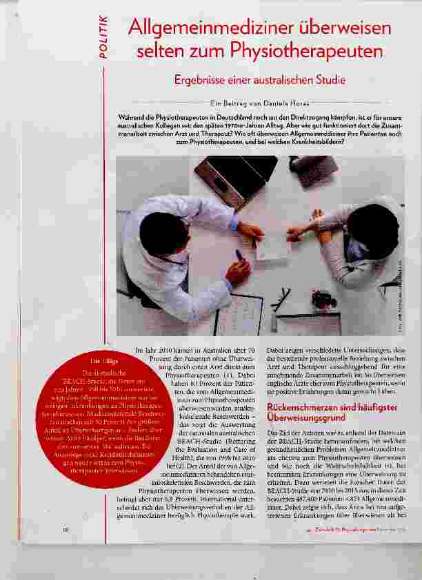Vorschauseite 1: Allgemeinmediziner überweisen selten zum Physiotherapeuten