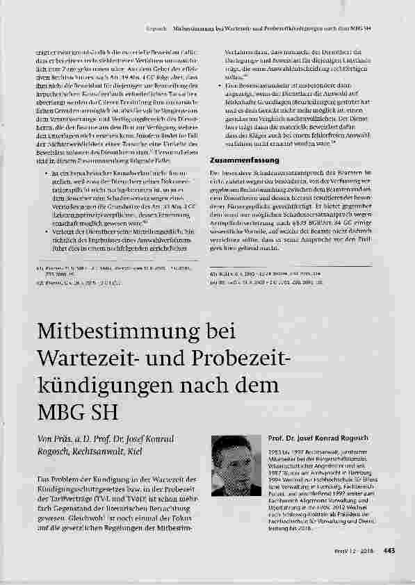 Vorschauseite 1: Mitbestimmung bei Wartezeitund Probezeitkündigungen nach dem MBG SH