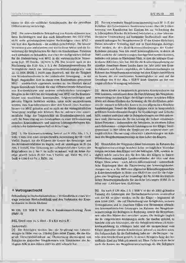Vorschauseite 1: Behandlung in Hochschulambulanz Verbindlichkeit eines Vertrags zwischen Hochschulklinik und den Verbänden der Krankenkassen in ihrem Sitzland