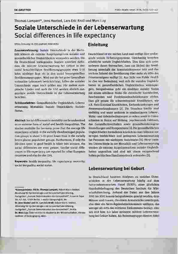 Vorschauseite 1: Soziale Unterschiede in der Lebenserwartung