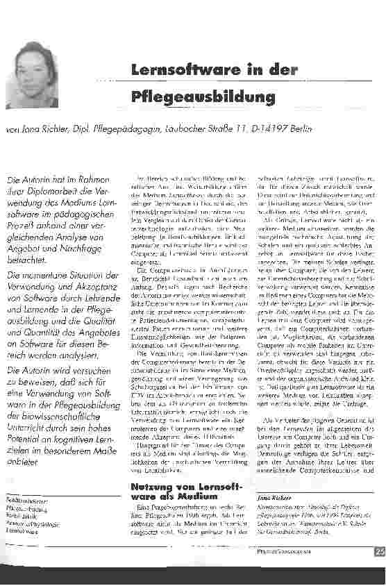 Vorschauseite 1: Lernsoftware in der Pflegeausbildung