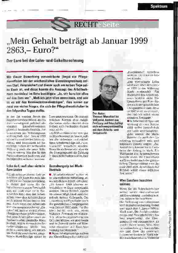 Vorschauseite 1: Mein Gehalt beträgt ab Januar 1999 2863, - Euro? ! Der Euro bei der Lohnund Gehaltsabrechnung