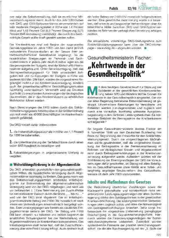 Vorschauseite 1: Gesundheitsministerin Fischer : Kehrtwende in der Gesundheitspolitik