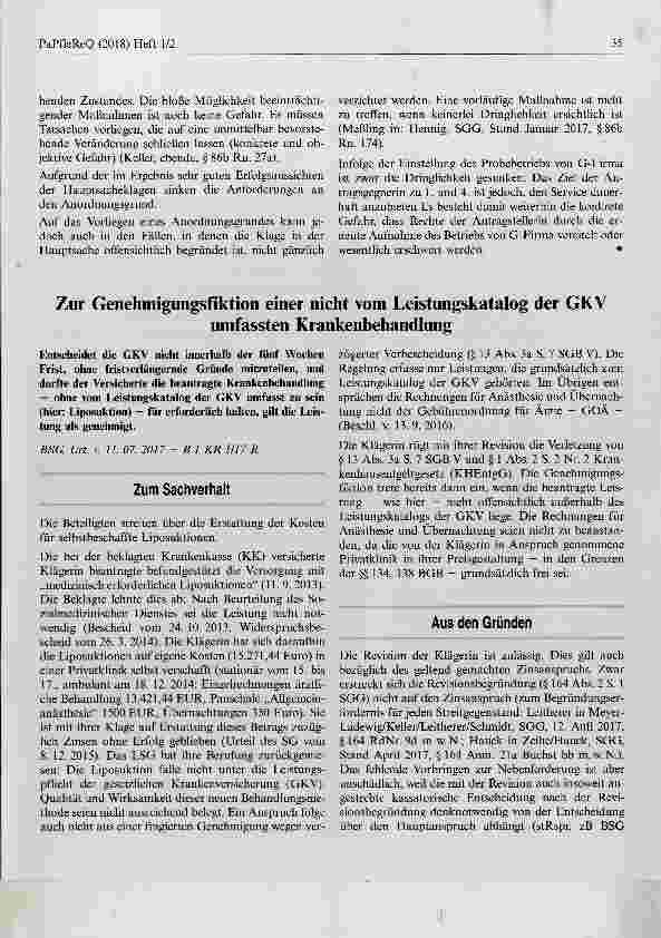 Vorschauseite 1: Zur Genehmigungsfiktion einer nicht vom Leistungskatalog der GKVumfassten Krankenhehandlung