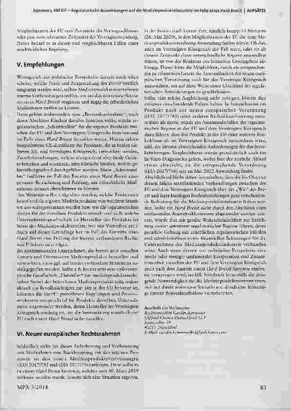 Vorschauseite 5: BREXIT Regulatorische Auswirkungen auf die Medizinprodukteindustrie im Falle eines Hard Brexit
