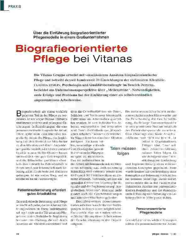 Vorschauseite 1: Biograf ieorientierte Pflege bei Vitanas