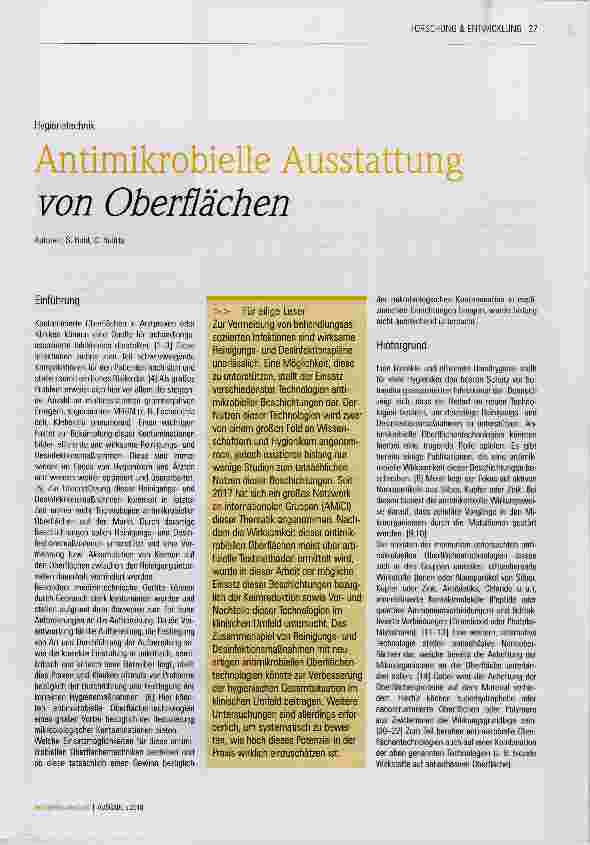 Vorschauseite 1: Antimikrobielle Ausstattung von Oberflächen
