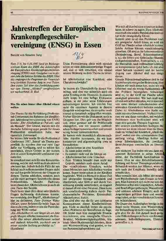 Vorschauseite 1: Jahrestreffen der Europäischen Krankenpflegeschülervereinigung (ENSG) in Essen