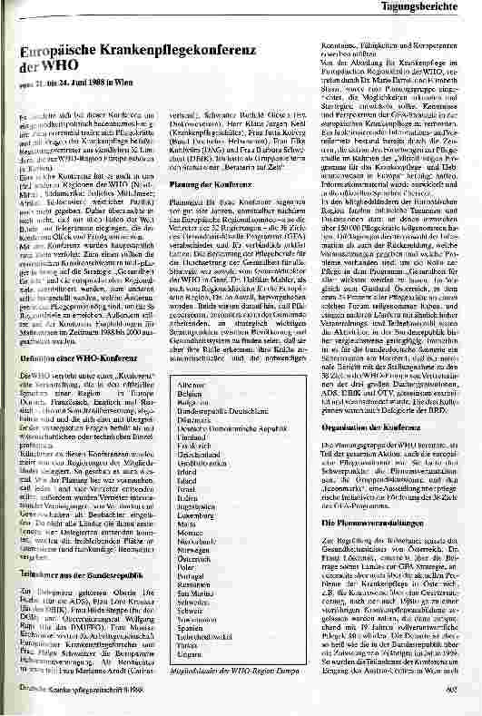 Vorschauseite 1: Europäische Krankenpflegekonferenz der WHO ein Tagungsbericht