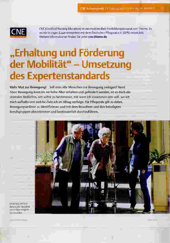 Vorschauseite 1: Erhaltung und Förderung der Mobilität** - Umsetzung des Expertenstandards
