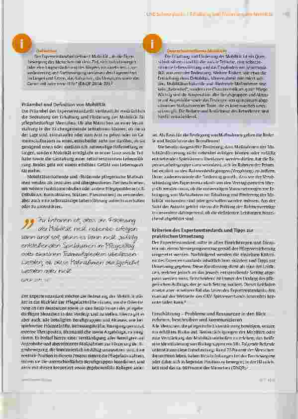 Vorschauseite 3: Erhaltung und Förderung der Mobilität** - Umsetzung des Expertenstandards