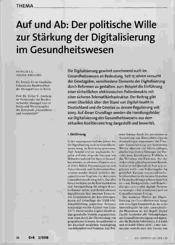 Vorschauseite 1: Auf und Ab: Der politische Wille zur Stärkung der Digitalisierung im Gesundheitswesen