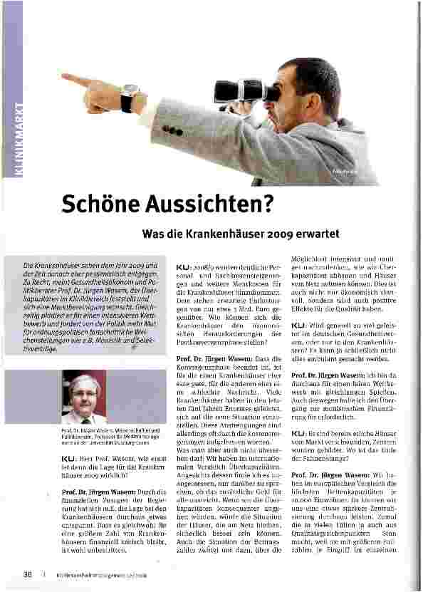 Vorschauseite 1: Schöne Aussichten? Was die Krankenhäuser 2009 erwartet