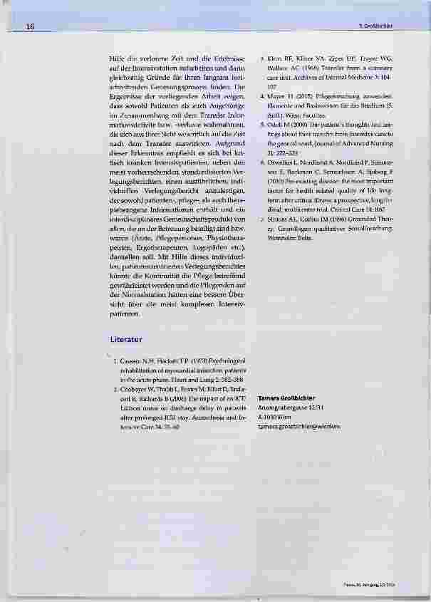 Vorschauseite 4: Die Transferierung von der Intensivauf die Normalstation und die Zeit danach aus Sicht von ehemals schwer kritisch kranken Intensivpatientinnen und deren Angehörigen eine qualitat…