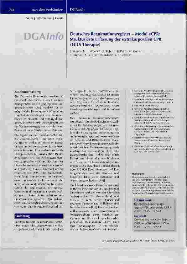 Vorschauseite 1: Deutsches Reanimationsregister Modul eCPR: Strukturierte Erfassung der extrakorporalen CPR (ECLS-Therapie)