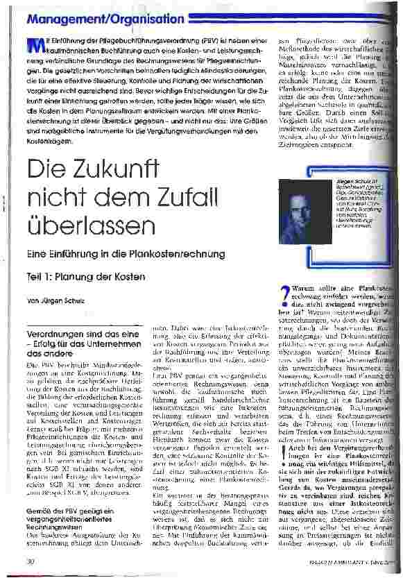 Vorschauseite 1: Die Zukunft nicht dem Zufall überlassen Eine Einführung in die Plankostenrechnung