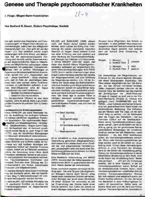 Vorschauseite 1: Genese und Therapie psychosomatischer Krankheiten 4. Folge: Magen-Darm-Krankheiten