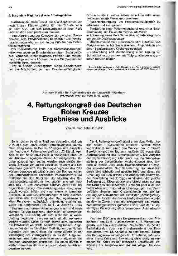 Vorschauseite 1: 4. Rettungskongreß des Deutschen Roten Kreuzes Ergebnisse und Ausblicke