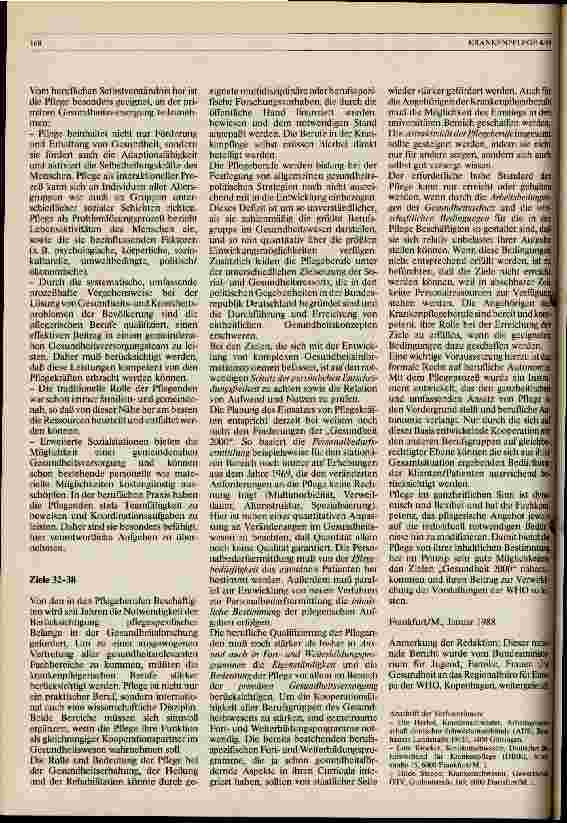 Vorschauseite 3: Ziele der Gesundheit für alle Implikation für das Pflegewesen Bericht u. Stellungnahme zur Vorbereitung der Europä. Pflegekonferenz