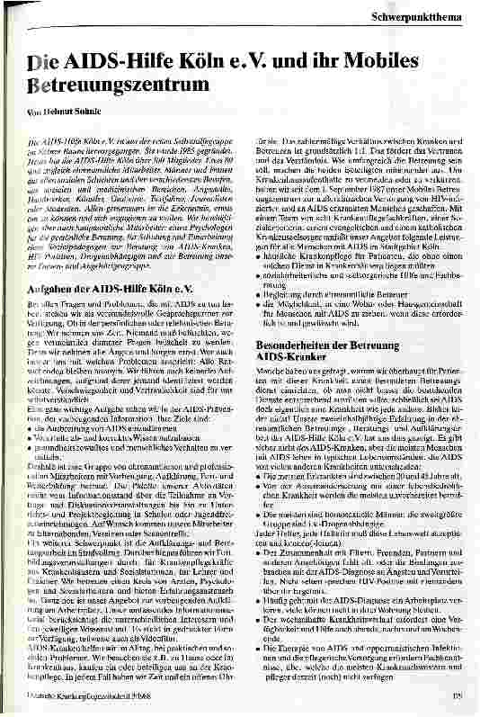 Vorschauseite 1: Die AIDS-Hilfe Köln e. V. und ihr Mobiles Betreuungszentrum