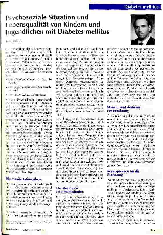 Vorschauseite 1: Psychosoziale Situation und Lebensqualität von Kindern und Jugendlichen mit Diabetes mellitus