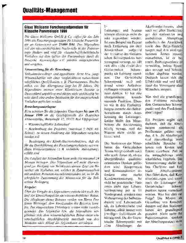 Vorschauseite 4: Der geriatrische Schwerpunkt als Kompetenz-Zentrum im Rahmen eines Krankenhaus-Qualitätsmanagements