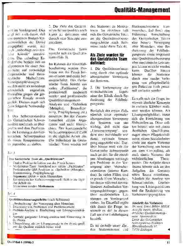 Vorschauseite 5: Der geriatrische Schwerpunkt als Kompetenz-Zentrum im Rahmen eines Krankenhaus-Qualitätsmanagements