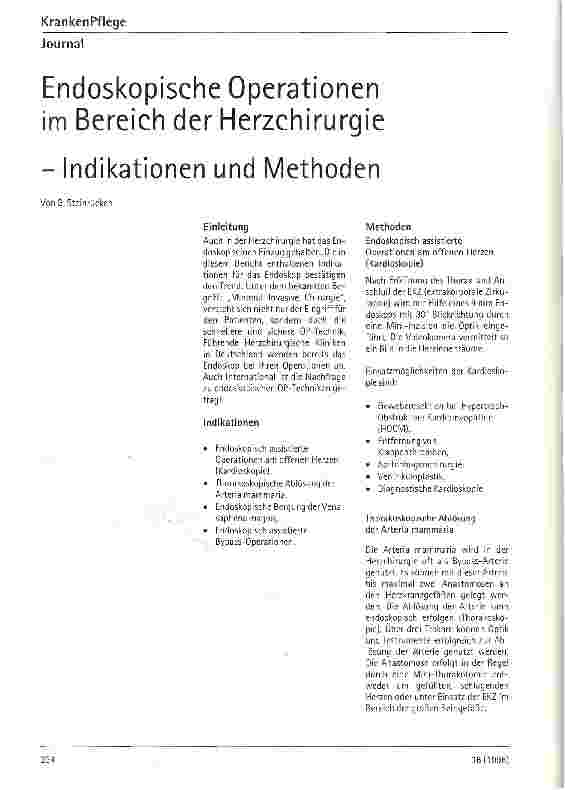 Vorschauseite 1: Endoskopische Operationen im Bereich der Herzchirurgie - Indikationen und Methoden