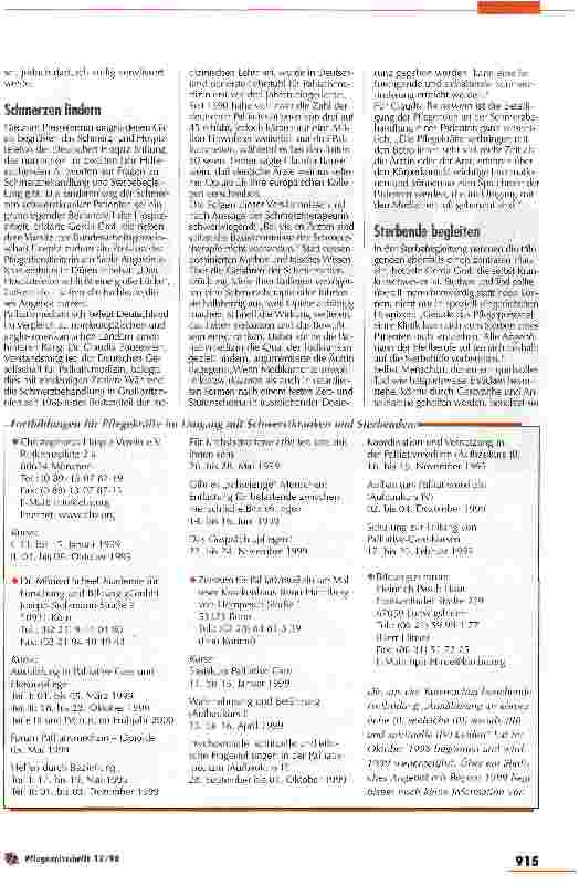 Vorschauseite 2: Erste konzentierte Aktion der Hospizbewegung: Pflegende sind in Schmerztherapie und Sterbebegleitung gefordert