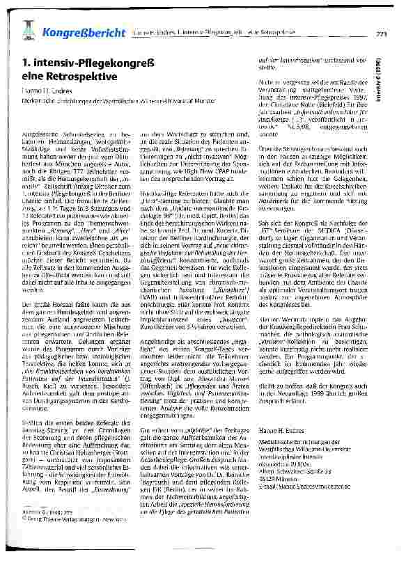 Vorschauseite 1: 1. intensiv-Pflegekongreß eine Retrospektive