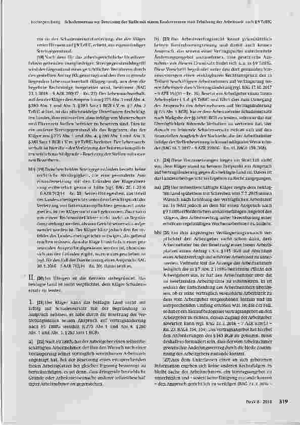Vorschauseite 3: Schadensersatz wegen Besetzung der Stelle mit einem Konkurrenten statt Erhöhung der Arbeitszeit nach §9 TzBfG