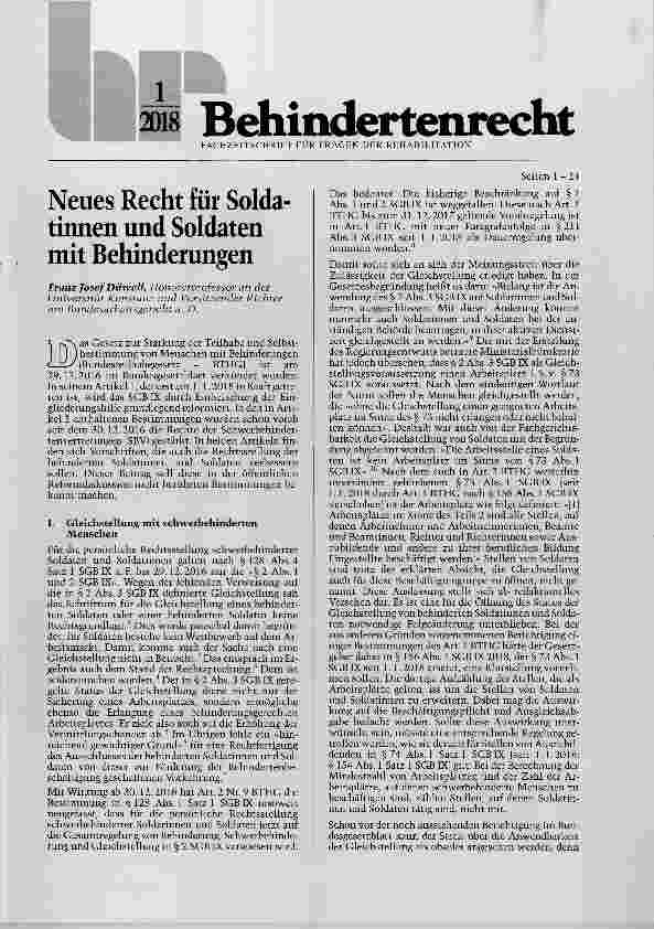 Vorschauseite 1: Neues Recht für Soldatinnen und Soldaten mit Behinderungen