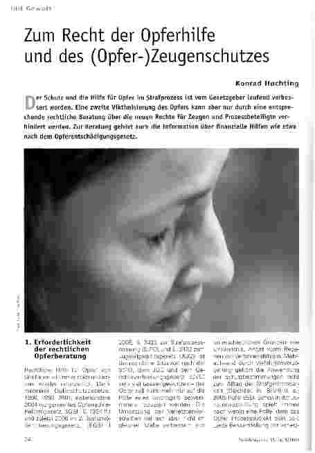 Vorschauseite 1: Zum Recht der Opferhilfe und des (Opfer-)Zeugenschutzes