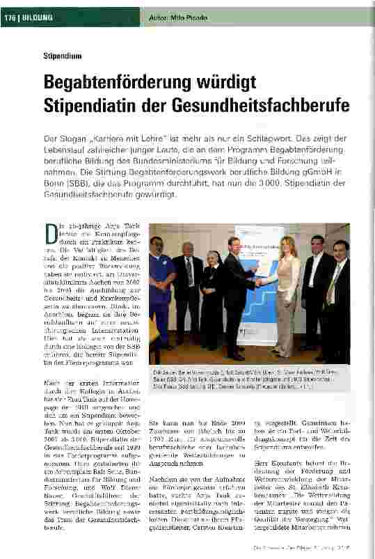 Vorschauseite 1: Begabtenförderung würdigt Stipendiatin der Gesundheitsfachberufe