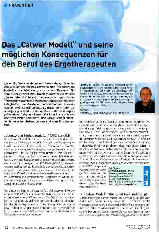 Vorschauseite 1: Das „Calwer Modell und seine möglichen Konsequenzen für den Beruf des Ergotherapeuten