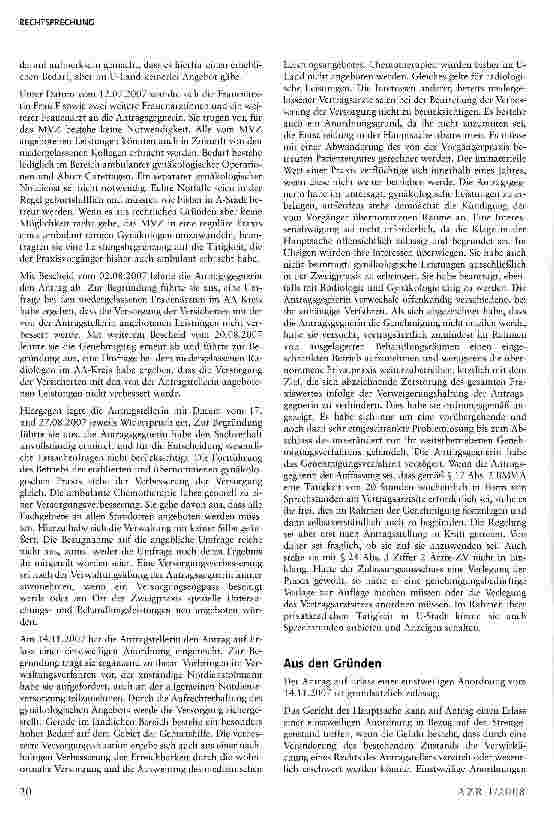 Vorschauseite 2: Medizinisches Versorgungszentrum (AAVZ) muss am Vertragsarztsitz alle ärztlichen Leistungen erbringen, um fachübergreifend tätig zu sein