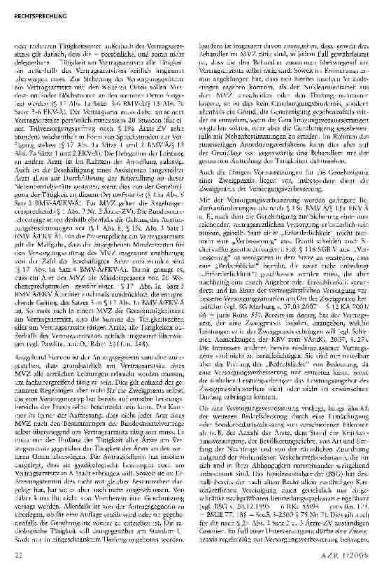 Vorschauseite 4: Medizinisches Versorgungszentrum (AAVZ) muss am Vertragsarztsitz alle ärztlichen Leistungen erbringen, um fachübergreifend tätig zu sein