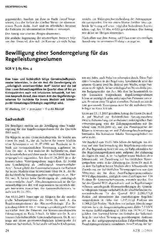 Vorschauseite 6: Medizinisches Versorgungszentrum (AAVZ) muss am Vertragsarztsitz alle ärztlichen Leistungen erbringen, um fachübergreifend tätig zu sein