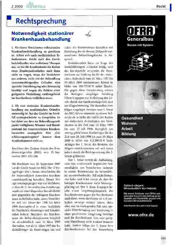 Vorschauseite 1: Notwendigkeit stationärer Krankenhausbehandlung
